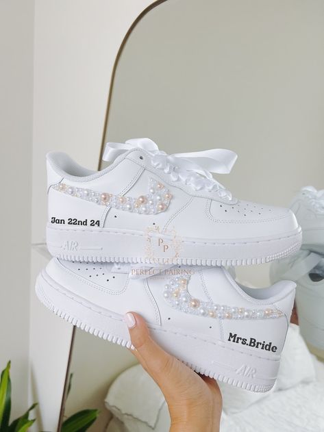 PerfctPairings - Etsy Shoes For Wedding Reception, Wedding Shoes Jordans, Bride Reception Shoes, Nike Air Force 1 Wedding, Bride Tennis Shoes, Shoes For Wedding The Bride, Nike Wedding Shoes, Air Force 1 Wedding, Wedding Reception Shoes