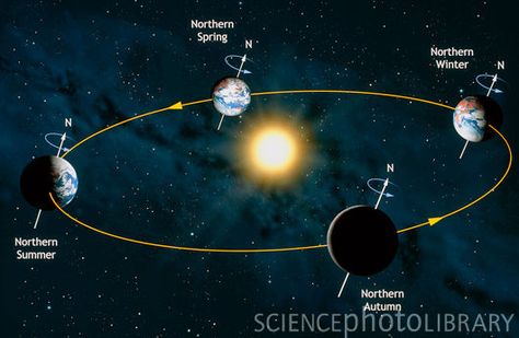 Earth's orbit around the Sun, showing at which stages the northern hemisphere goes through it's different seasons. When tilted away from the Sun we get Winter, when tilted towards the Sun we get Summer, and the start of Spring and Autumn is when the Earth isn't tilted in either direction, so the Sun's rays spread across both hemispheres evenly. All About Earth, Facts About Earth, Earth's Spheres, Sun And Earth, National Geographic Kids, Earth And Space Science, Daycare Activities, Earth Orbit, Science Photos