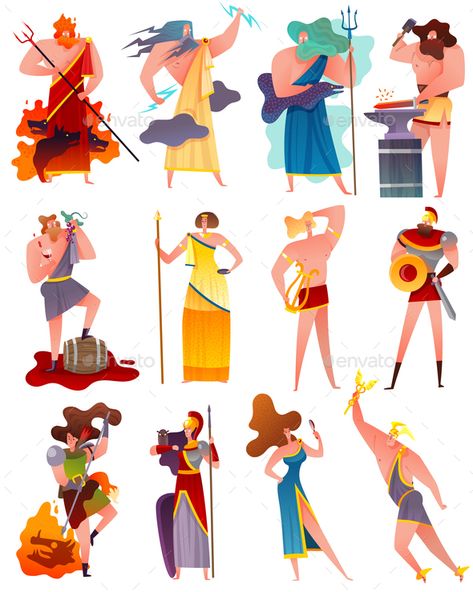 Greece Mythology Cartoon Set Classical Illustration, Greece Gods, Greek Drawing, Greek Mythology Characters, Ancient Greece Art, Greek Theme, Greek Goddess Art, Greece Mythology, Theater Poster