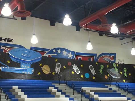 Outer space theme pep rally Space Theme Pep Rally, Space Pep Rally, Space Spirit Week, Cheer Themes, Pep Rally Themes, Cheerleading Signs, Prom Games, Rally Ideas, Football Banners