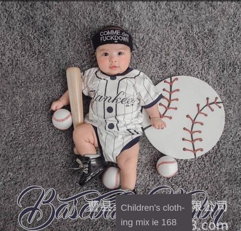 Baby Baseball Photoshoot, Costume Clothes, Baby Milestones Pictures, Monthly Baby Pictures, Monthly Baby Photos, Infant Photography Props, Baseball Baby, Theme Background, Newborn Baby Photography