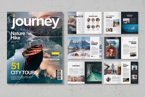 Travel Magazine Template, ft. travel & adventure - Envato Elements Magazine Layout Design Travel, Travel Magazine Cover Design, Travel Magazine Design, Tourism Magazine, Exotic Vacation Destinations, Magazine Cover Ideas, Adobe Indesign Templates, Indesign Magazine Templates, Adventure Magazine