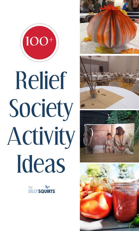 100+ LDS Relief Society Activity Ideas for your ward or branch - My Silly Squirts Relief Society Dinner Food Ideas, Relief Society Crafts Super Saturday, Sisterhood Party Ideas, Relief Society Thanksgiving Activity, Lds Relief Society Super Saturday Ideas, Relief Society Super Saturday Ideas, Relief Society Gratitude Dinner, Stake Relief Society Activities, Fall Relief Society Activity Ideas