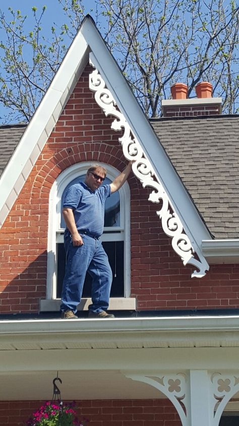 The old gingerbread. We're using it as a pattern for the new trim being made. House Trim Exterior, Victorian Homes Exterior, Gingerbread Trim, Victorian Porch, Roof Trim, House Trim, Cottage Exterior, Victorian Architecture, Exterior Trim