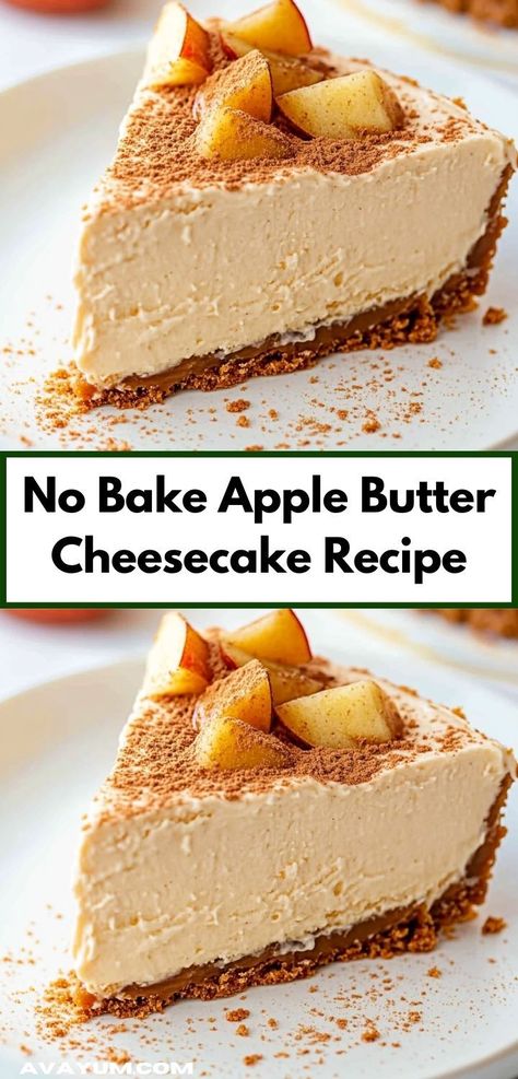 Need a simple dessert idea? This No Bake Apple Butter Cheesecake requires minimal effort and no baking, making it a quick and easy option for busy weeknights or last-minute gatherings. Apple Butter Cheesecake, Baked Apple Cheesecake, Unique Recipes Desserts, Fall Desserts Apple, Baked Apple Dessert, Apple Cheesecake, Simple Dessert, Easy To Make Desserts, Unique Desserts