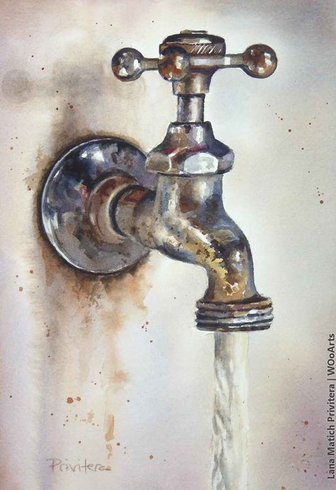 Still Life Drawing, Simple Acrylic Paintings, Watercolor Art Lessons, Still Life Art, Beginner Painting, Watercolor Inspiration, Simple Doodles, Life Drawing, Water Tap