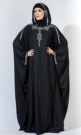 Black Crepe Modest Embroidered Eid Kaftan Trendy Abaya, Niqab Hijab, Black Abaya Designs, Abaya For Women, Abaya Online, Abaya Black, Dubai Outfits, Hijab Abaya, Embroidered Kaftan