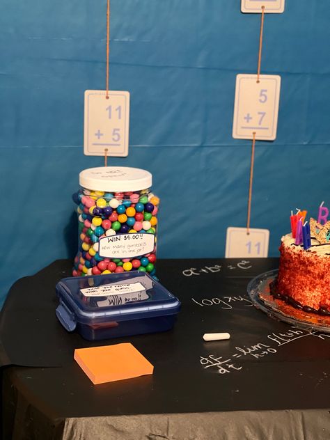 Math Birthday Party Theme, Math Teacher Retirement Party Ideas, Math Party Decorations, Math Themed Birthday Party, Teacher Graduation Party Ideas Education Major, Math Birthday Party, Teacher Shower Party, Teacher Themed Graduation Party, Math Party