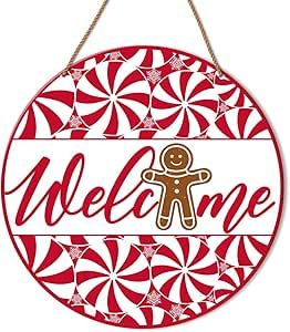 Christmas Welcome Sign, Gingerbread Christmas Sign for Front Door Porch Home Kitchen Xmas Holiday Hanging Sign Decorations Christmas Candy Wooden Wall Sign Sign Decorations, Sign For Front Door, Wooden Wall Signs, Front Door Porch, Door Porch, Wood Boards, Gingerbread Christmas, Christmas Sign, Xmas Holidays