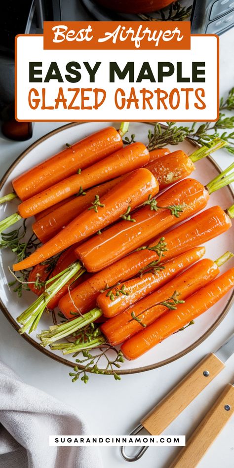 Looking for a quick and delicious side dish? 🥕💫 These Air Fryer Maple-Glazed Carrots are the perfect blend of sweetness and crunch! Made in minutes with just a few ingredients. Save this pin for your go-to healthy and flavorful recipe! 📌🍴 Instapot Glazed Carrots, Carrots Side Dish Air Fryer, Maple Carrots Glazed, Carrots In Air Fryer, Carrots Air Fryer, Air Fryer Carrots Recipe, Carrots Glazed, Air Fryer Carrots, Glazed Carrot