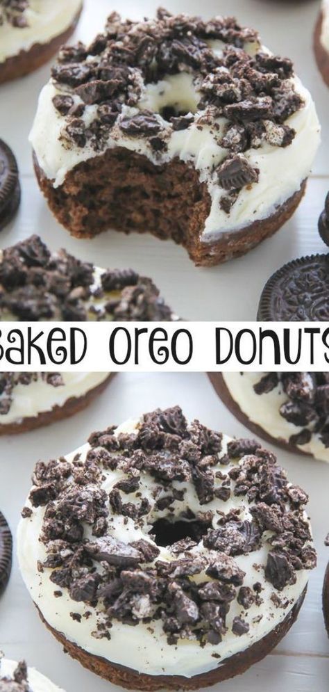 Cookies And Cream Doughnut, Oreo Donuts Recipe Baked, Cookies And Cream Donut, Oreo Donuts Recipe, Desserts To Sell Homemade, Mini Donuts Recipe, Oreo Donut, Cake Donuts Baked, Homemade Baked Donuts