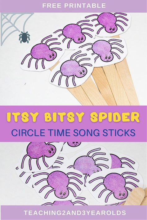 Download this free Itsy Bitsy Spider printable activity and create props for music and movement or circle time! #toddler #preschool #printable #circletime #musicandmovement #classroom #teachers #spider #2yearolds #3yearolds #teaching2and3yearolds Itsy Bitsy Spider Printable, Circle Time Printables, Itsy Bitsy Spider Activities, Spiders Preschool, Toddler Circle Time, Spider Printable, Rhyming Preschool, Spider Activities, Efl Teaching