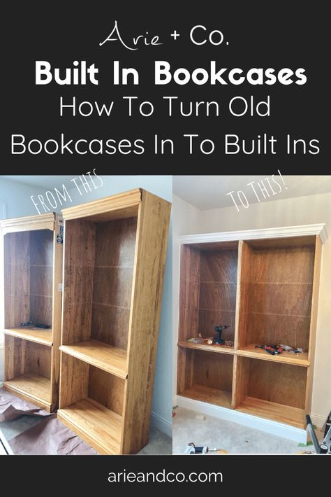 Spring One Room Challenge: How To Turn Old Bookcases in to Built Ins - Arie + Co. Weekend Home Projects, Armoire Repurpose, Boho Modern Farmhouse, Old Bookcase, Oak Bathroom, Blogger Inspiration, One Room Challenge, Home Makeover, Room Challenge