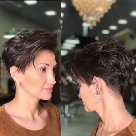 Short A Symmetrical Haircut, 2022 Hairstyles, Edgy Short Haircuts, Brunette Pixie, Choppy Haircuts, Tapered Hair, Short Dark Hair, Cute Short Haircuts, Pixie Hair