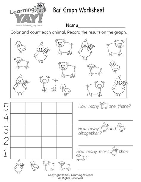 First graders can color and count cute animals while recording their results on the blank bar graph. Children can then practice interpreting the bar graph they just created by answering several questions about the results. This free printable worksheet is an easy way for students to build their measurement and analytical skills. Graphing First Grade, Picture Graph Worksheets, Free Math Printables, Analytical Skills, First Grade Math Worksheets, Graphing Worksheets, Picture Graphs, Bar Graph, First Grade Worksheets