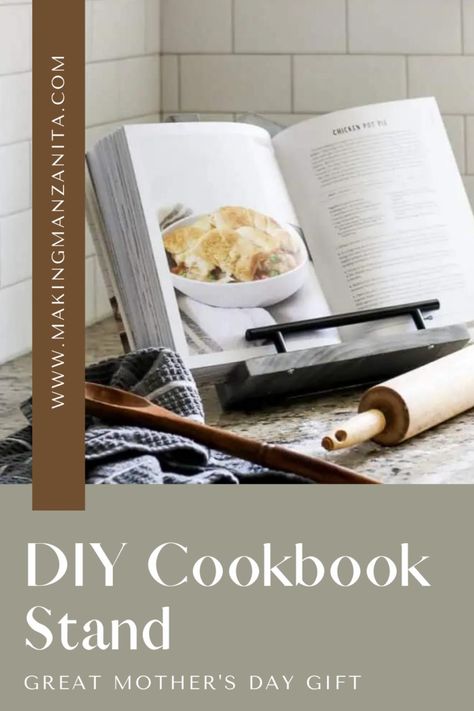 Elevate your cooking experience with this DIY cookbook stand featuring free woodworking plans! Say goodbye to messy countertops and hello to organized culinary inspiration. With just a few simple tools and materials, you can create a stylish and functional stand to hold your favorite cookbooks while you whip up delicious meals. Follow along with our step-by-step instructions and downloadable plans to customize your stand to match your kitchen decor. Easy Wood Diy, Diy Cookbook Stand, Recipe Book Holders, Diy Cookbook, Cookbook Stand, Pocket Holes, Recipe Book Diy, Diy Mother's Day Crafts, Cookbook Holder