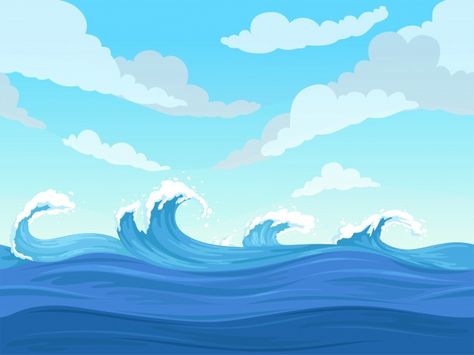 Ocean surface wave background | Premium Vector #Freepik #vector #background #water #cloud #waves Sea Illustration Art, Waves Cartoon, Sea Vector, Ocean Surface, Underwater Cartoon, Liquid Pattern, Sea Surface, Underwater Background, Wallpaper Ocean