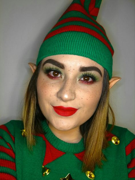 Elf Make Up Christmas, Christmas Elf Makeup Looks Easy, Easy Elf Makeup Christmas, Elf Makeup Looks Christmas Simple, Santa Elf Makeup, Christmas Elf Makeup Simple, Christmas Elf Makeup Ideas, Easy Elf Makeup, Elf Costume Makeup