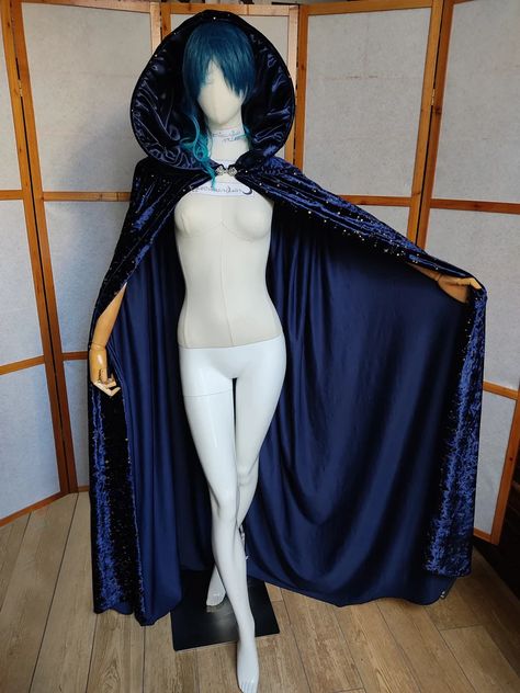 Blue Starry Fantasy Cape With Maxi Hood | Etsy Cape Fantasy, Fantasy Cape, Blue Starry Night, Leotard Outfit, Star Shawl, Cape With Hood, Witch Cosplay, Blue Cape, Witch Outfit