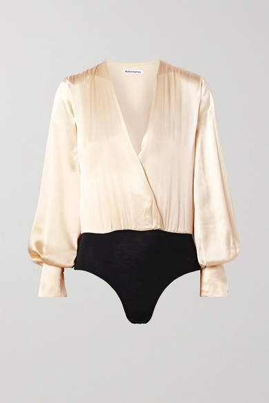 Reformation - Beverly Wrap-effect Silk-satin And Stretch-tencel Bodysuit - Cream #commissionlink #reformation #bodysuit Satin Wrap Blouse, Fall Winter Capsule Wardrobe, Wrap Bodysuit, Silk Bodysuit, Winter Capsule Wardrobe, Satin Blouses, Cream Silk, Silk Wrap, Online Shopping For Women