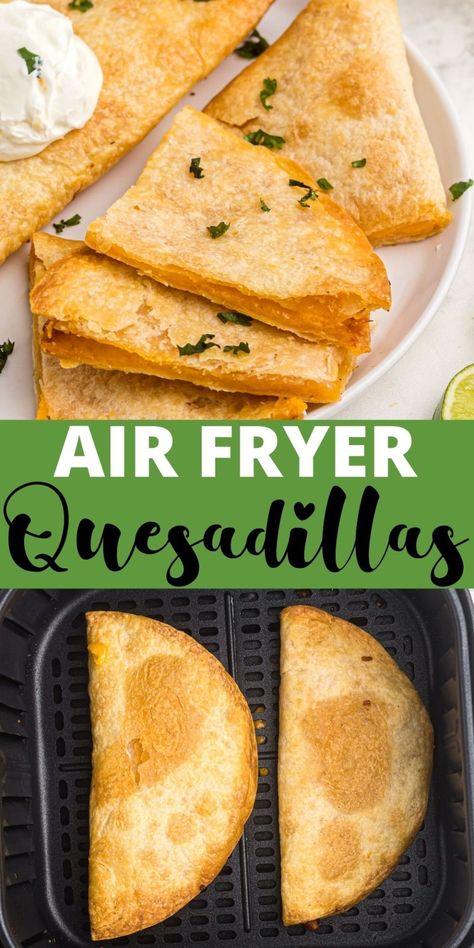 Air Fryer Quesadillas are a perfect quick and easy meal. They are crispy on the outside but gooey on the inside with yummy melted cheese. Air Fryer Shrimp Quesadilla, Air Fryer Recipes Tortilla, Quesadilla Maker Recipes Ideas, 3 Ingredient Air Fryer Recipes, Air Fryer Quesadilla, Air Fryer Dinner Ideas, Ww 2023, Air Fryer Tortilla, Quesadilla Sauce