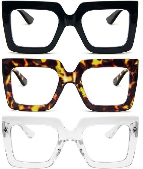 Oversized Reading Glasses - Fashion in a variety of beautiful colors. Wide and thick frames, slightly exaggerated but irresistible, it is a perfect choice for beauty lovers. Whether you're walking down the street, work, or read, this design will make you more attractive. Oversized Reading Glasses, Large Square Glasses, Fun Reading Glasses, Reading Glasses For Women, Square Reading Glasses, Street Work, Clear Glasses Frames, Wide Face, Blue Glasses