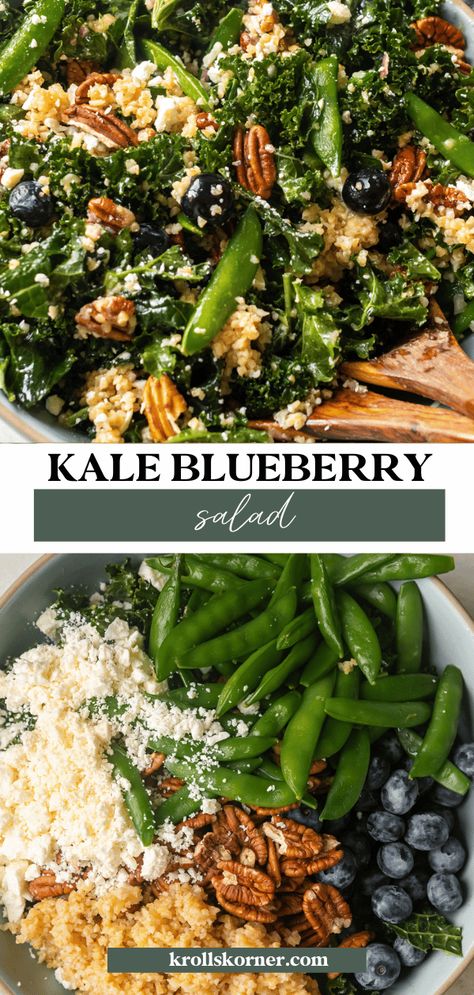 Kale Blueberry Salad, Salad And Dressing, Diet Salad Recipes, Massaged Kale Salad, Blueberry Salad, Massaged Kale, Vegan Salads, Healthier Options, Cold Dishes