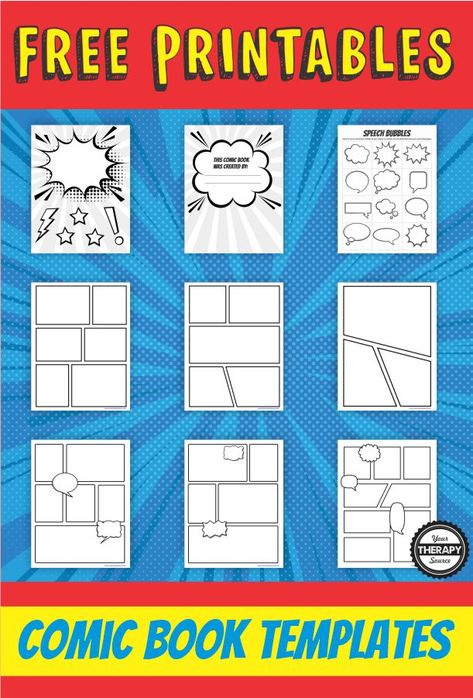 Printable Comic Strip Template: A Free Resource for All Ages - Your Therapy Source Comic Book Strip, Cartoon Strip Template, Comic Strip Illustration, Comic Strip Bulletin Board, Easy Comic Strip Ideas For School, Diy Comic Book Crafts, Printable Comic Template, Comic Strip Ideas Student Easy, Free Comic Strip Template