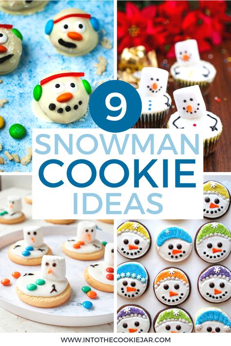 Snow Man Cookie Decoration, Frosty The Snowman Cookies, Melting Snowman Cookies Recipe, Snowman Cookies Decorated, Snowman Dessert Ideas, Christmas Snowman Cookies, Winter Cookie Ideas, Christmas Eve Snack Ideas, Snowman Christmas Cookies