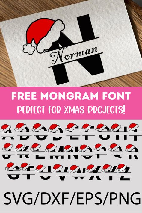 Christmas monogram font with Santa Hat and split letter design Cricut Monogram Ornaments, Christmas Stocking Svg File Free, Christmas Split Monogram Svg Free, Christmas Mug Svg Free, Christmas Ideas Cricut, Christmas Free Svg Files For Cricut, Cricut Christmas Projects To Sell, Holiday Cricut Projects, Christmas Cricut Projects