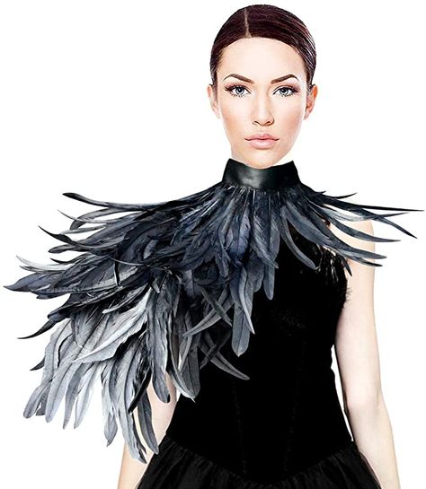 Amazon.com: Homelex Gothic Real Black Feather Cape Shawl Shoulder Wings Choker Collar Halloween Costumes : Clothing, Shoes & Jewelry Gothic Jewelry Diy, Feather Collar, Raven Feather, Feather Cape, Feather Fashion, Cape Shawl, Bird Costume, Wing Collar, Rave Party