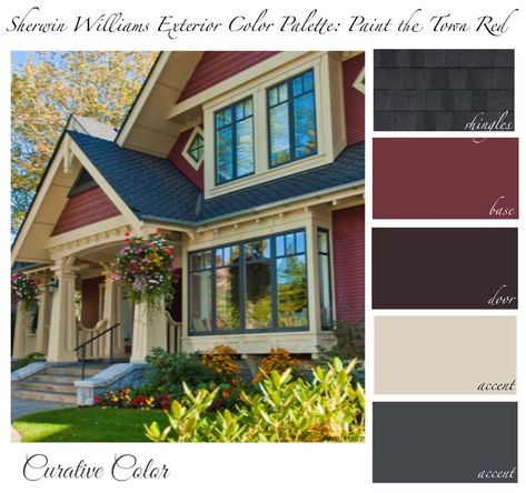 Paint the Town Red SHERWIN WILLIAMS Exterior Color Palette - Etsy Red House Color Scheme, Red And White House Exterior, Red Cottage Exterior, Red Cabin Exterior, Red House Exterior Color Palettes, Red Colonial House Exterior, Red Exterior House Colors Farmhouse, Red House Exterior Farmhouse, Red Houses Exterior