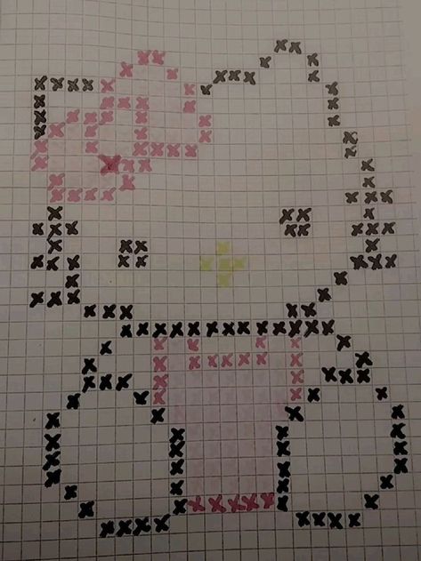 Pixel Hello Kitty Art, Pixel Art Sanrio, Pixel Hello Kitty, Sanrio Pixel Art, Hello Kitty Ideas, Pixel Art Hello Kitty, Hello Kitty Pixel Art, ليلو وستيتش, Graph Paper Drawings