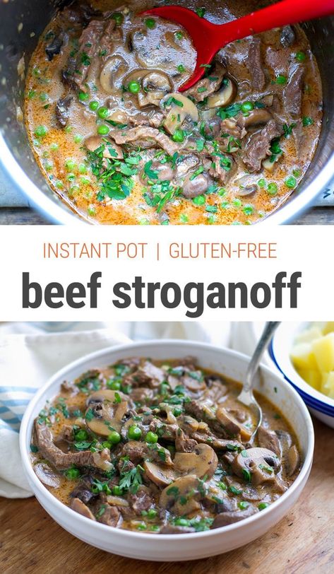 Instant Pot Beef Stroganoff - quick and easy, gluten-free, keto-friendly pressure cooker recipe #instantpot #pressurecooker #beef #beefstroganoff #stew #keto #glutenfree Gluten Free Beef Stroganoff, Pressure Cooker Beef Stroganoff, Quick Beef Stew, Instant Pot Beef Stroganoff, Pressure Cooker Beef, Beef Stroganoff Easy, Potted Beef, Stroganoff Recipe, Beef Stroganoff