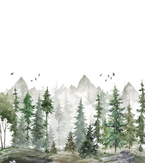 Woodland Background Wallpapers, Wall Murals Painted Diy, Hot Air Balloon Drawing, Architectural Trees, Floral Watercolor Background, Woodland Illustration, Wallpaper Crafts, Forest Baby Showers, Tree Mural