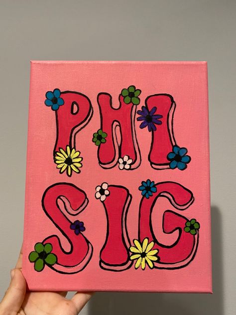 phi sig sorority canvas painting big little reveal pink sorority painting with flowers colorful phi mu alpha phi pi phi delta zeta delta gamma sigma delta tau Phi Sigma Sigma Canvas Paintings, Flower Sorority Canvas, Sorority Canvas Sigma Kappa, Small Sorority Canvas, Sigma Delta Tau Canvas, Delta Gamma Paintings Canvases, Flower Big Little Reveal, Delta Zeta Painting Canvases, Axo Canvas Painting