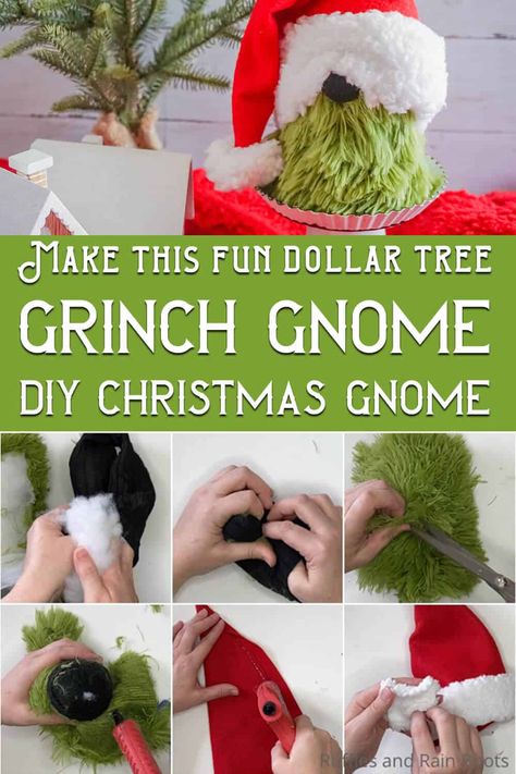 Dollar Tree Grinch, Grinch Gnome, Diy Snowman Decorations, Tree Gnome, Grinch Crafts, Gnome Diy, Grinch Wreath, Grinch Trees, Snowman Crafts Diy