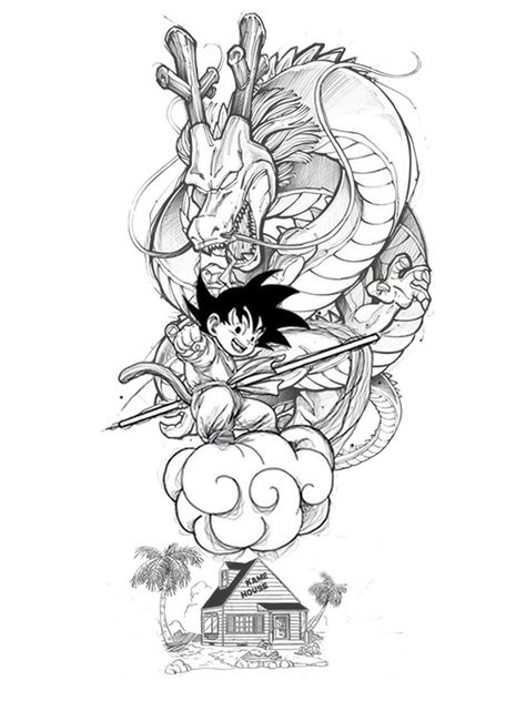 Tatuaje Dragon Ball, Shenlong Tattoo, Dragon Ball Tattoo Ideas, Dragon Ball Tattoos, Dragonball Tattoo, Goku Tattoo, Shen Long Tattoo, Cartoon Tattoo Ideas, Dbz Tattoo