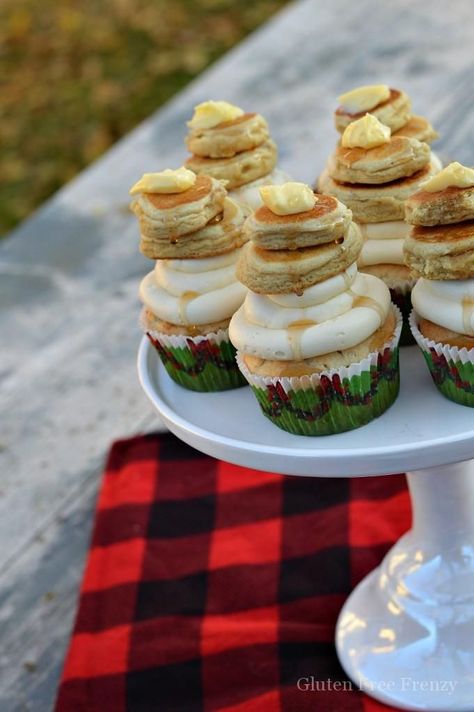 Flannels And Flapjacks Decor, Pancakes And Plaid Christmas Party, Flapjacks And Flannel Christmas Party, Pancakes Pajamas And Plaid, Flapjacks And Flannel Party, Maple Bacon Pancake Cupcakes, Holiday Pancakes, Pancake Cupcakes, Home Made Cupcakes