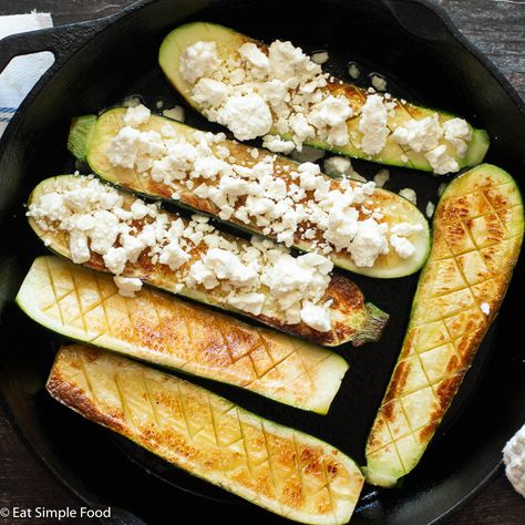 Simple Scored, Pan Seared, and Roasted Zucchini Halves Roasted Zucchini Oven, Pan Seared Zucchini, Pan Fry Zucchini, Pan Fried Zucchini Recipe Easy, Seared Zucchini, Pan Zucchini, Pan Fried Zucchini, Zucchini In The Oven, Baked Salmon Lemon