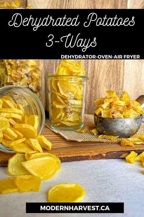 Homemade Instant Potatoes, Dehydrating Potato Slices, How To Use Dehydrated Potatoes, Drying Potatoes For Storage, Dehydrate Potatoes Food Storage, Dehydrator Recipes Potato, Dehydrating Canned Vegetables, Dehydrate Air Fryer, Dehydrated Potato Chips