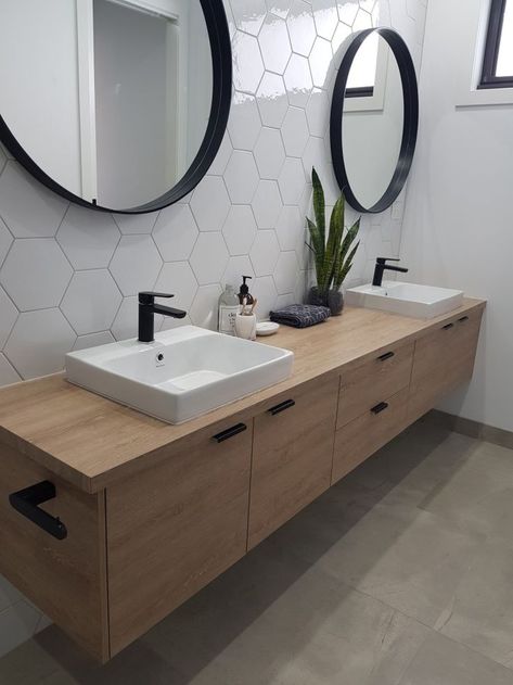 Bathroom Contemporary Bathroom Tiles, Float Shelf, Farmhouse Bathroom Mirrors, Bathroom Mirror Design, Modern Bathroom Tile, Ideas Decoracion, Decor Baie, Downstairs Bathroom, Trendy Bathroom