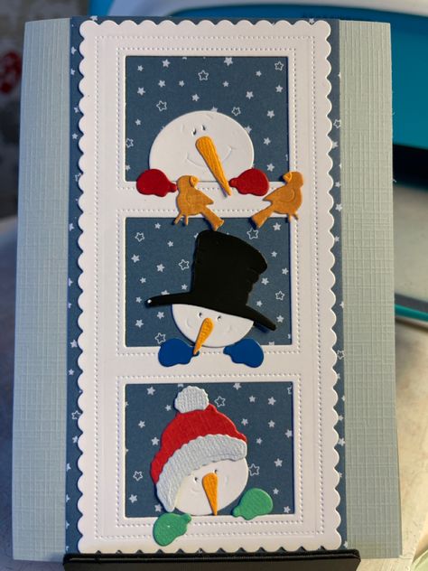 Snowman Xmas Cards, Cottage Cutz Cards Ideas, Cards For Christmas Handmade, Peeking Snowman Cards, Snowman Cards Handmade, Snowmen Cards, Die Cut Christmas Cards, Christmas Scrapbook Layouts, Snowman Christmas Cards