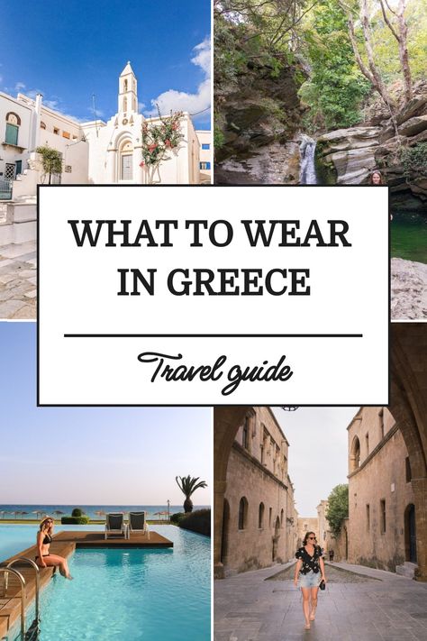 Wondering what to wear in Greece? Whether you’re planning a city break in Athens or island-hopping around Mykonos, Santorini and Rhodes, this packing guide will help you decide what to take. #packingtips #visitgreece #fashion Santorini Greece Outfits In October, Greece In October, Pack For Greece, What To Wear In Greece, Greece Packing List, Wedding In Greece, Greece Travel Guide, Packing Guide, Best Luggage