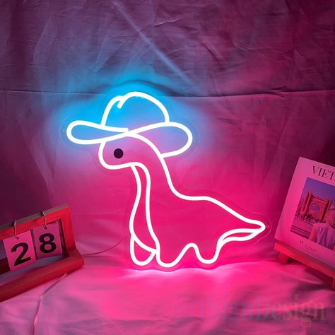 ● About the product: Neon light name: Cowboy Dinosaur Power supply: 12v Input voltage: 110V-240V Base material: acrylic acid -Bottom plate color: transparent -Place of use: indoor/outdoor -Installation method: chain and threaded sleeve -Available colors: red, orange, green, purple, pink, white, warm white, blue, ice blue, yellow, lemon yellow. Please refer to the product color chart. -Recommended occasions: bedroom, game room, SPA, home, bar, bar, nightclub, party, etc ● About Personalization： - Leaf Neon Sign, Fun Key Holder, Cute Light Up Signs, Frog Neon Sign, Cool Led Signs, Weird Things To Buy, Cool Things For Bedroom, Themed Bedroom Decor, Cute Decorations For Bedrooms