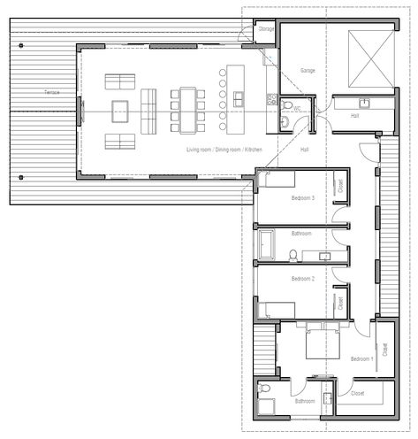 house design house-plan-ch331 10 Permaculture Homestead, L Shaped House Plans, Shaped House, Three Bedroom House Plan, Modern Bungalow House, Three Bedroom House, Plans House, Architectural Floor Plans, House Construction Plan