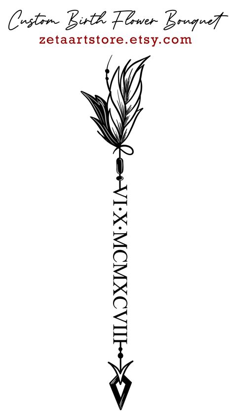 Date Of Birth Tattoos Ideas Roman Numerals, Creative Date Tattoo Ideas, Roman Numeral Arrow Tattoo, Date Of Birth Tattoos Men, Roman Inspired Tattoos, Date Of Birth Tattoos Ideas, Tattoo Date, Tattoos Arrow, Date Tattoo