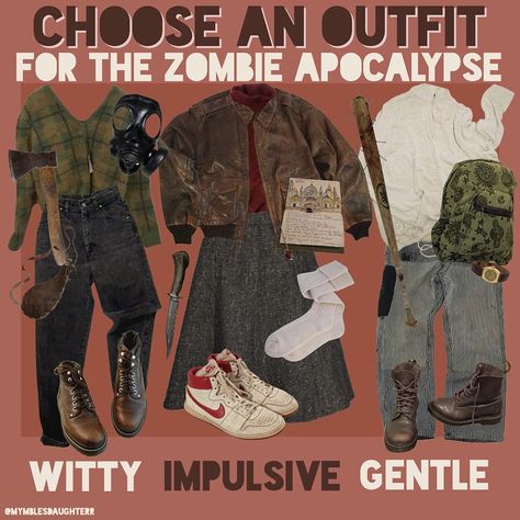 Skirts aren’t totally practical when it comes to surviving an apocalypse but yknow at least it looks nice - #moodboards #moodboard #niche… Dystopian Apocalypse Outfit, Fit Moodboard, Apocalypse Moodboard, Survival Clothes, Soft Apocalypse Aesthetic, Soft Apocalypse, Zombie Apocalypse Aesthetic Outfits, Apocalypse Outfit Aesthetic, Apocalypse Clothes