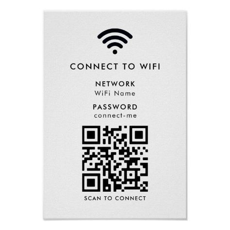 Wifi Network | QR Code Internet Scan to Connect - Popular Zazzle Product! Best choice, tags : #invitations, #tshirt, #card, #InvitationsCard, #legging, #trending, #holiday Qr Wifi, Qr Code Poster, Barcode Design, Wifi Names, Wifi Card, Wifi Internet, Business Poster, Scratch Paper, Wifi Password