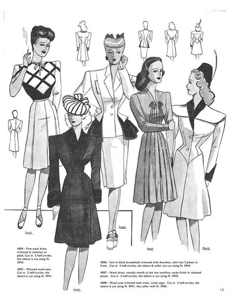 1944 Fashion, 1946 Fashion, Straight Skirt Pattern, Soutache Pattern, Blithe Spirit, Paris Patterns, Paris Mens Fashion, Fashion 1940s, Fashion Illustration Vintage